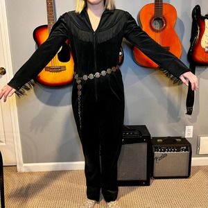 Black Velour Western Style Jumpsuit